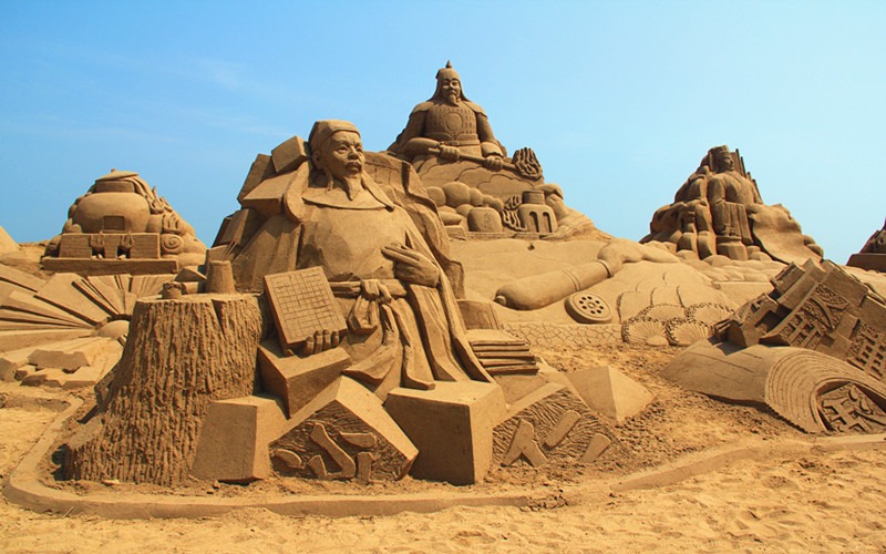 中国海阳国际沙雕艺术公园【免门票】 在建海阳连理岛 当你低头的