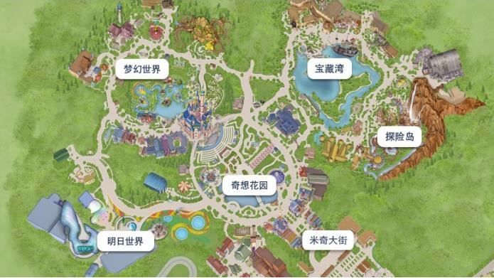下载一个上海迪士尼度假区的app~里面会有园区电子地图与实时排队情况