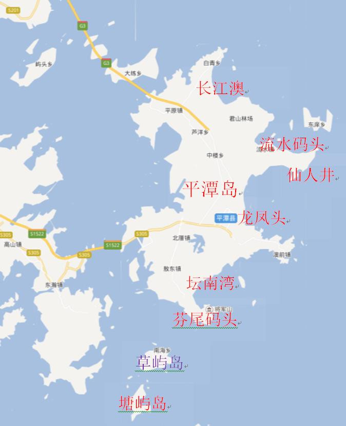 平潭岛游玩的主要景点地图