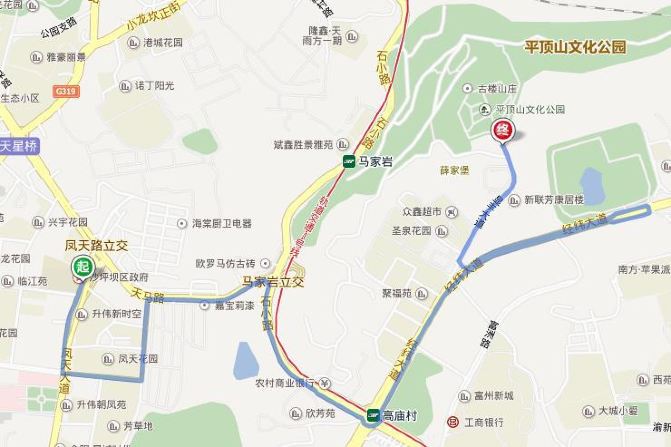 自驾路线:先到达沙坪坝或石桥铺—石小路—平顶山公园