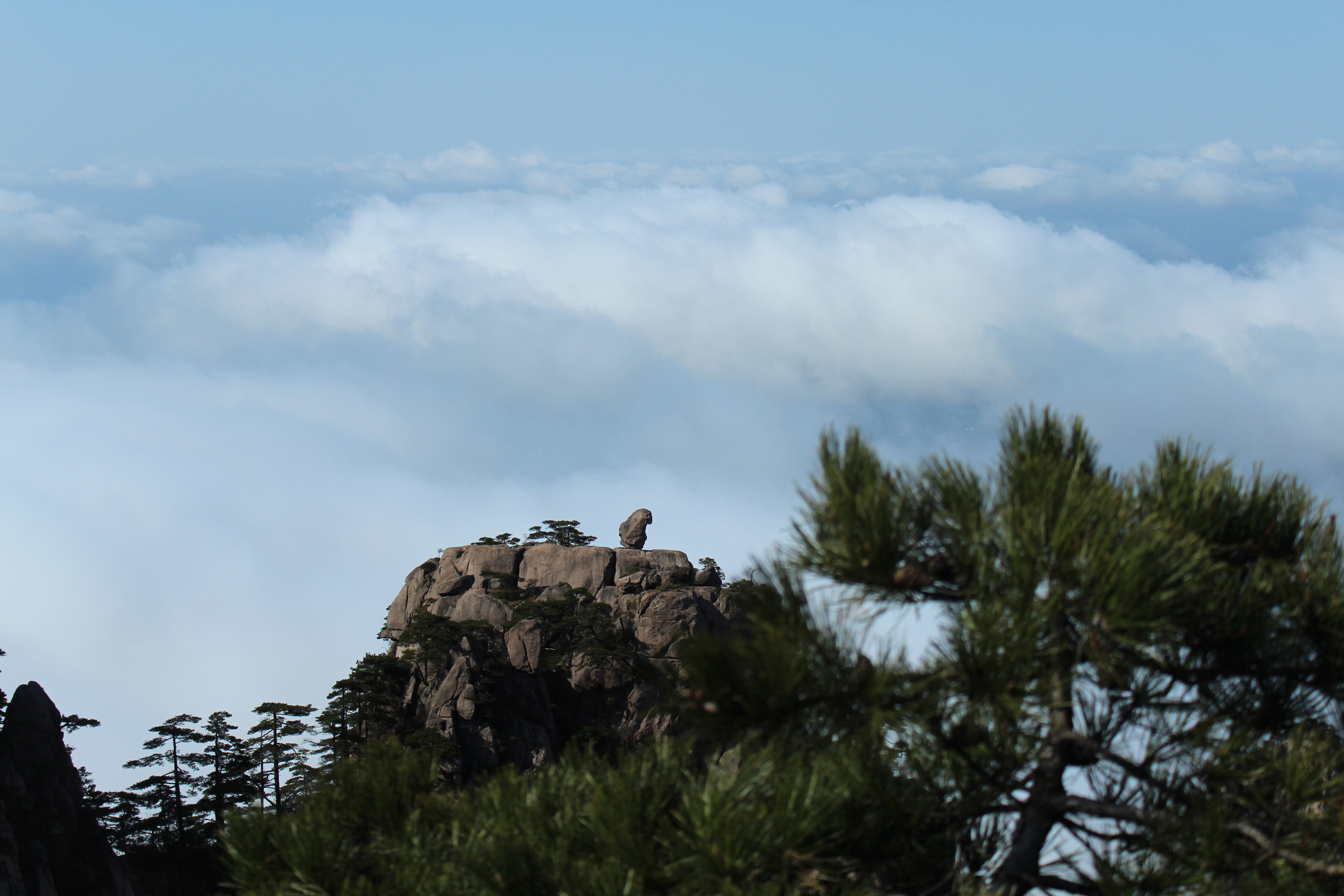 猴子观海:如猴蹲坐,静观云海起伏 黄山风景区