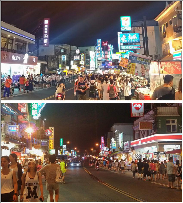 垦丁大街,遇到台湾学生旅游活动,夜市超多人.