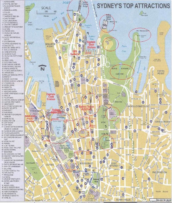 我头一天先逛城市,后两天再去外围.这是悉尼的地图