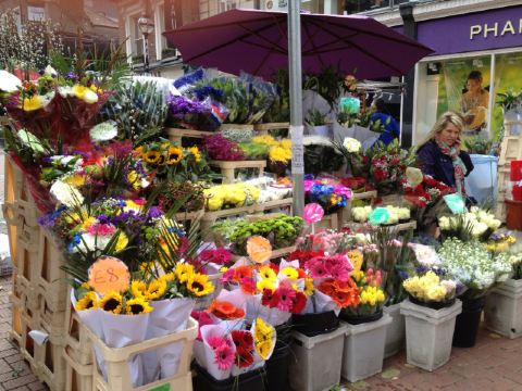 街道旁四处可见的卖花摊,一般都5-8欧元一把花. 都伯林商业街