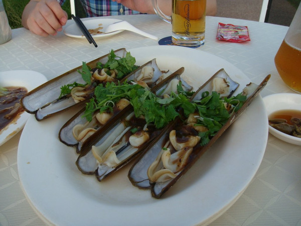 另外一个推荐的菜是竹蚌, 非常大, 4个就能放一大盘, 清蒸绝对鲜美